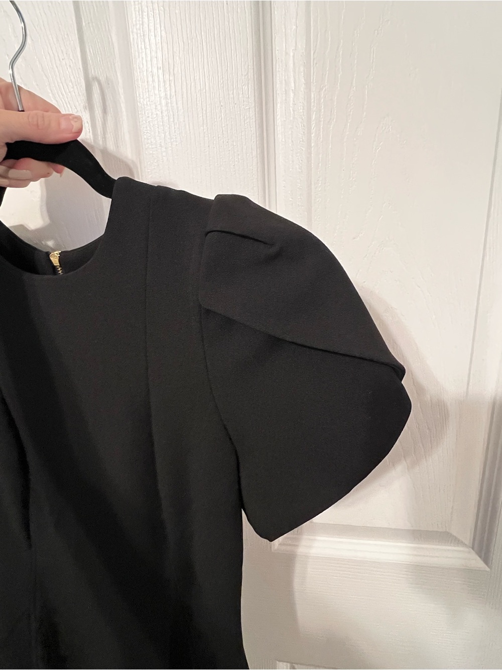 Calvin Klein Black Midi Dress with Statement Puff Sleeves - Picture 3 of 4